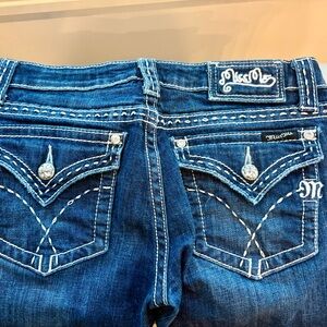 Miss Me Women's Blue Boot Cut Jeans with Embellished Pockets